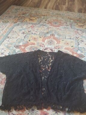 Mind Code Black Lace Open-Front Cover-Up